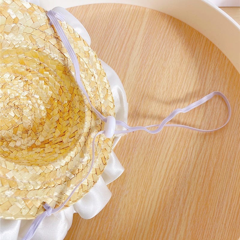 D館【XHUU20230501009】新款寵物貓咪狗狗山茶花小香風草帽狗狗蝴蝶結帽子服裝拍照道具