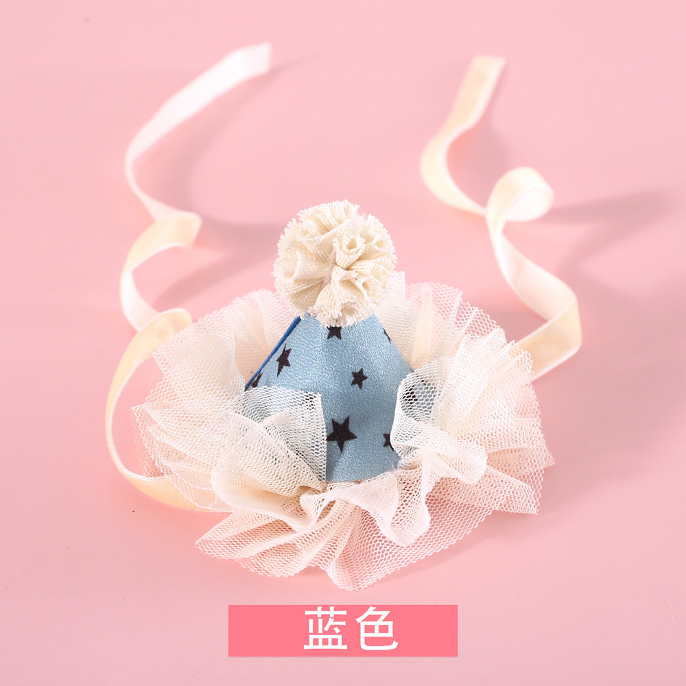 D館【IXDUJ20230501005】寵物貓咪狗狗仙女蕾絲亮片立體生日帽子五角星頭飾蝴蝶結婚禮公主