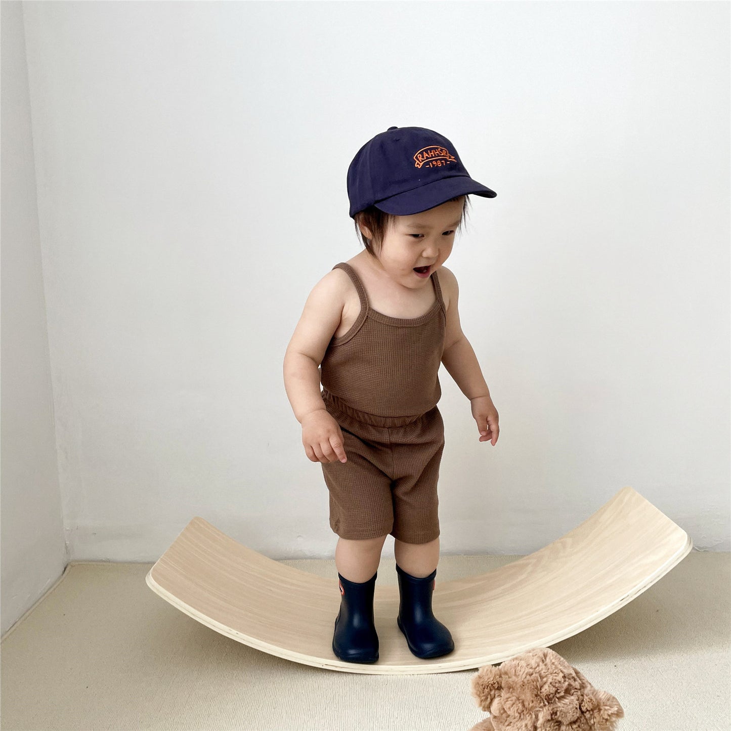 【22202】小童家居服夏套裝兒童吊帶背心華夫格純色韓國童裝女寶寶