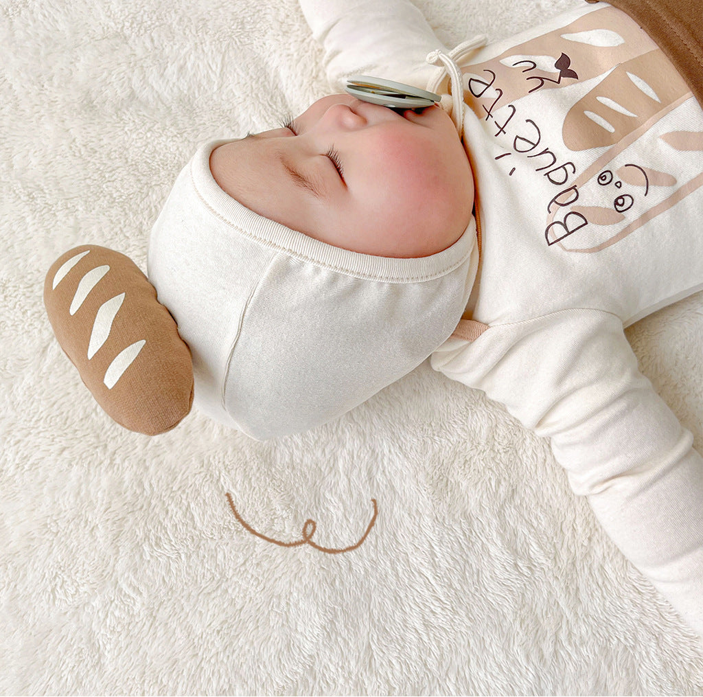 【FCUC20240318001】24新款春季嬰兒連身衣ins韓版麵包造型長袖哈衣套裝