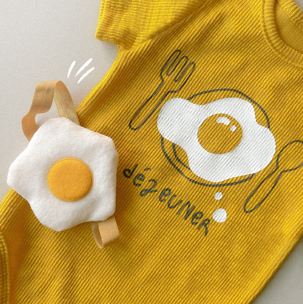 【FCUC20240318014】ins風韓版嬰幼兒連體衣24夏季新款雞蛋印花寶寶哈衣兒童包屁衣