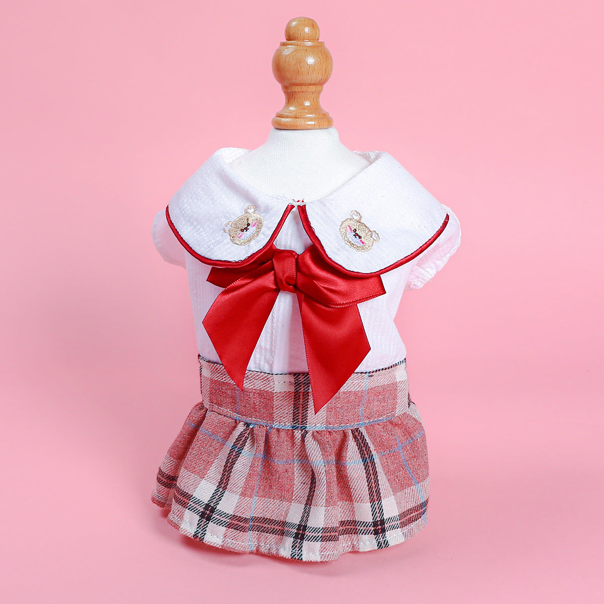 D館【3303189251】大紅蝴蝶結格子裙學院熊裙子