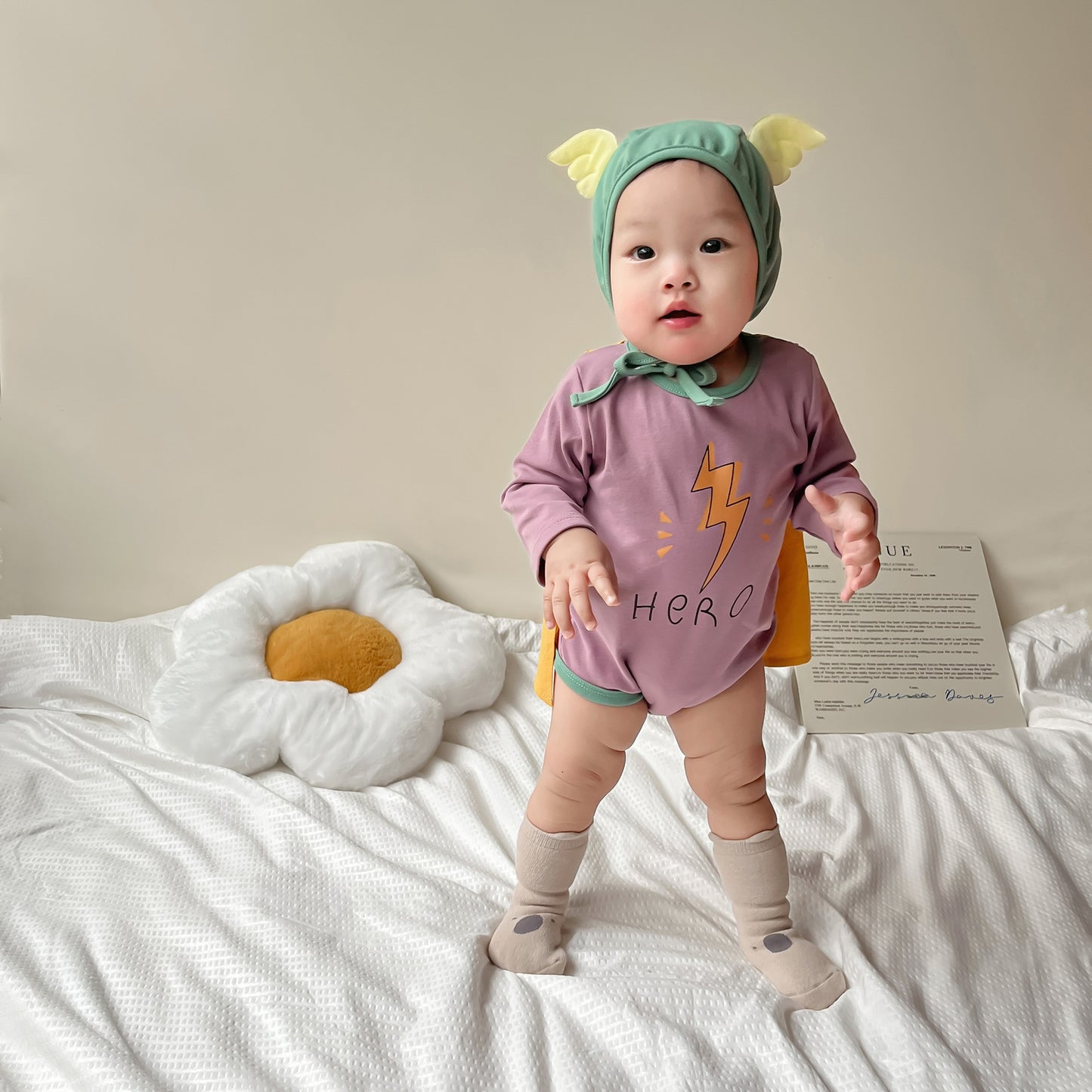 【FCUC20240318015】ins韓版嬰兒連體衣24春秋款閃電造型兒童哈衣寶寶長袖包屁衣套裝