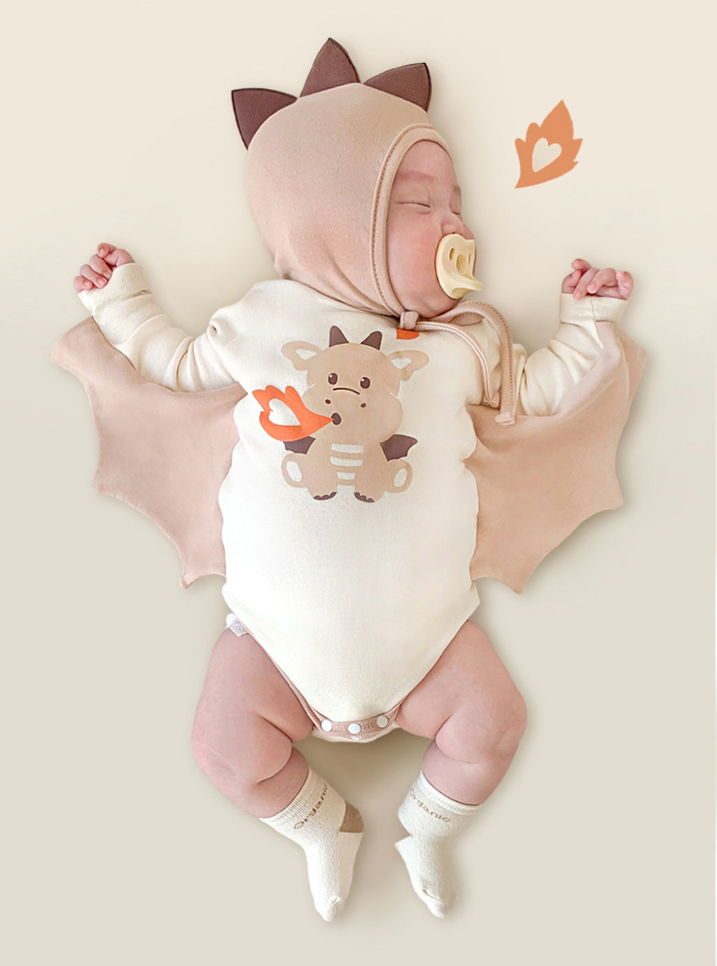 【FCUC20240318003】24春季新款韓版嬰兒連身衣ins風噴火龍印花造型哈衣寶寶包屁衣