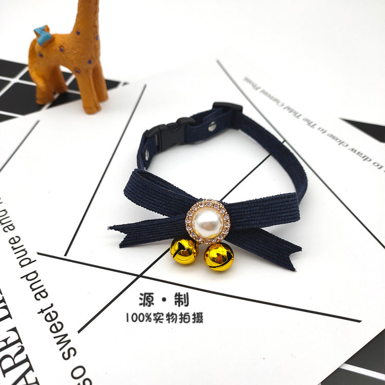 B館【CA0006】寵物飾品貓咪狗狗項圈可愛公主蝴蝶結珍珠鈴鐺項鍊可調節