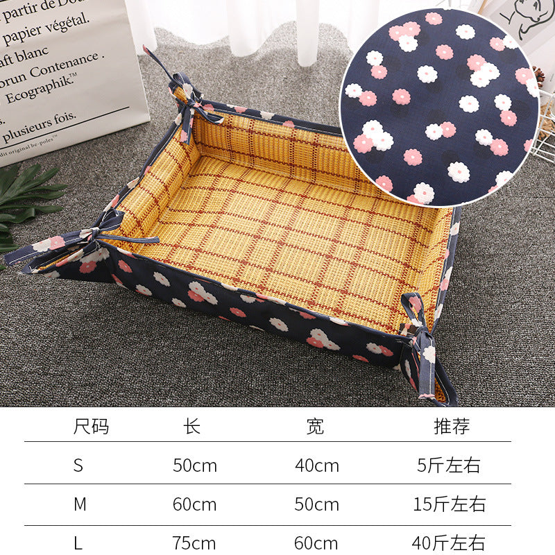 D館D館【LX20230419005】涼席冰墊子夏季喵咪狗狗坐睡毯藤蓆寵物用品床兩用凉感清涼蓆爆款