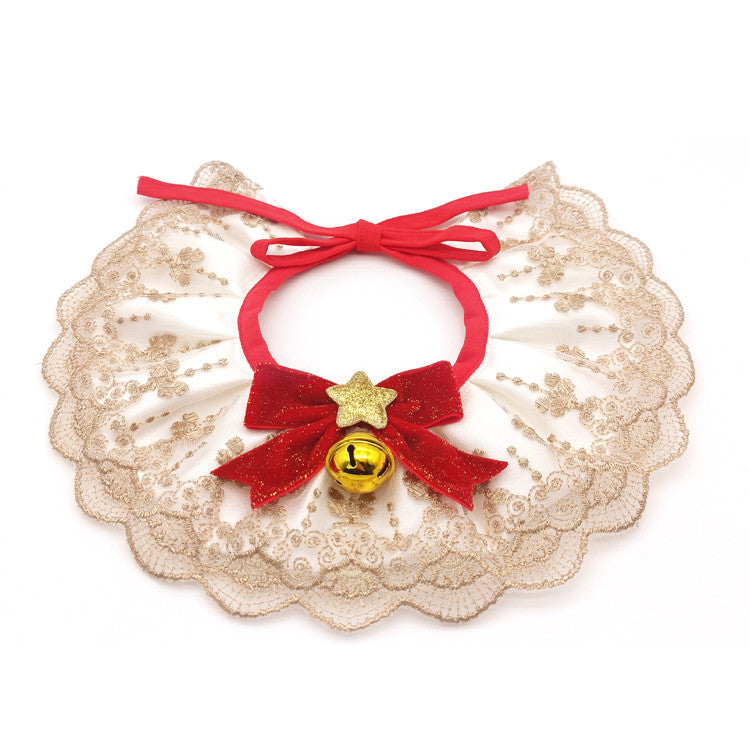 B館【CLS-020】跨境專供寵物圍脖貓咪宮廷風口水巾狗狗聖誕蕾絲圍巾布偶拍照配飾