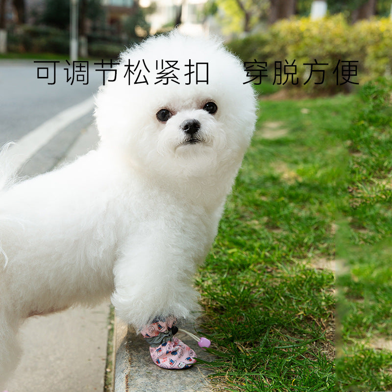 A館【A2212CGSL0567-MP】熊熊滿印狗狗軟底鞋泰迪比熊小型犬狗鞋子腳套一套四隻防滑寵物鞋