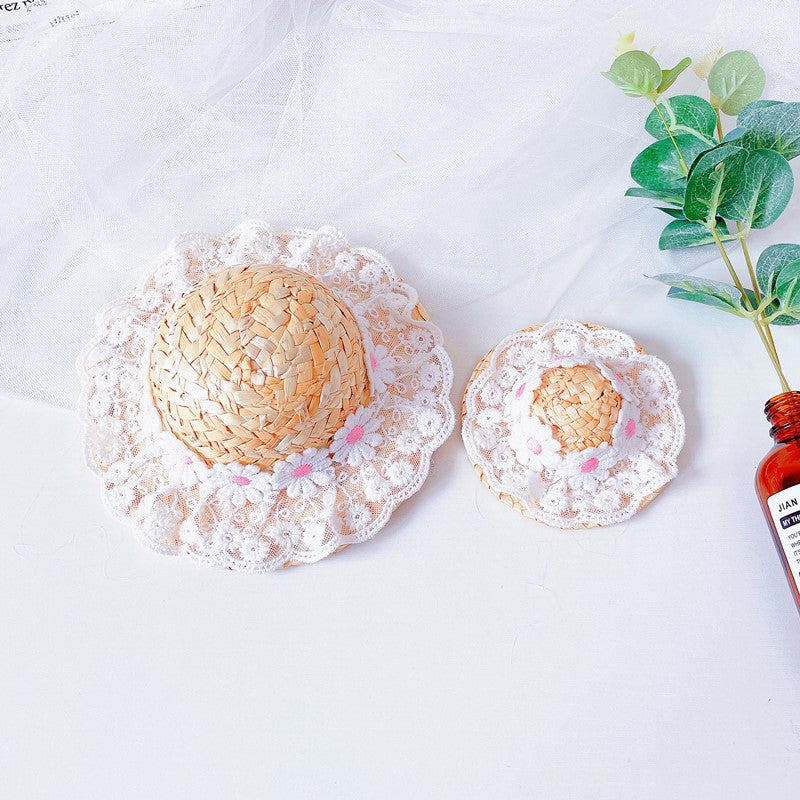 D館【XHUU20230501008】跨境寵物用品帽子貓狗可愛遮陽草帽蕾絲寵物裝扮飾品泰迪法鬥