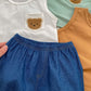 【k2758】INS夏季薄款嬰兒圓領背心套裝卡通小熊T恤上衣潮童牛仔短褲兩件套