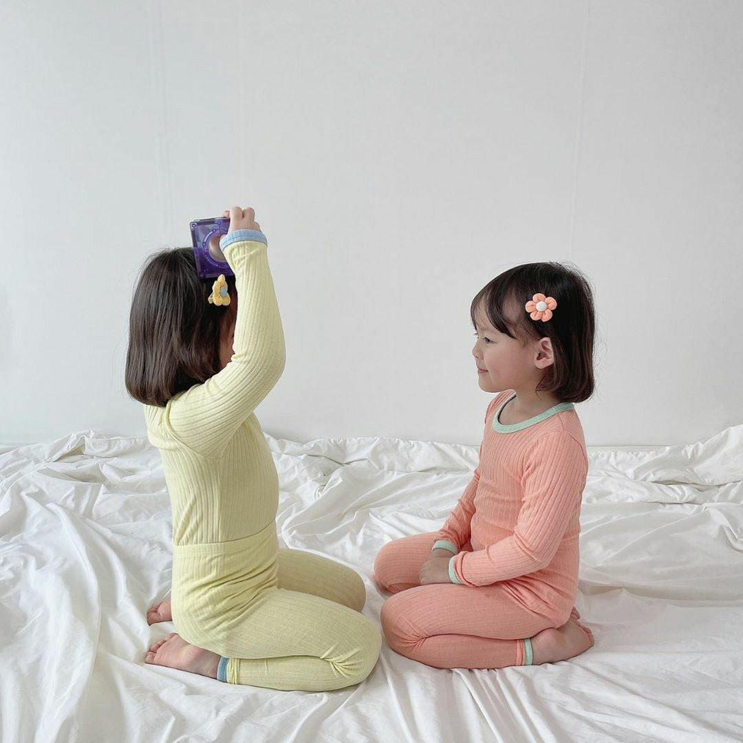 【23225】韓國兒童家居服秋款棉純色男女兒童秋衣衛生褲小童睡衣寶寶內衣