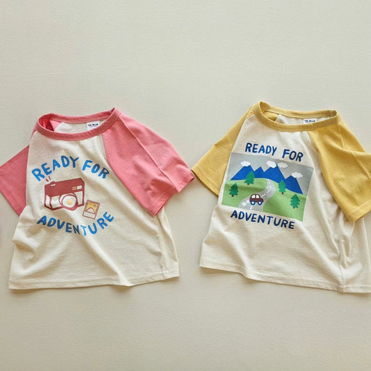 【23084】純棉兒童短袖上衣品牌寶寶插肩袖可愛出行印花寶寶體卹夏季小童T