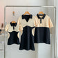 【MG2023061200077】一家三口母子母女裝黑杏洋氣連衣裙polo衫