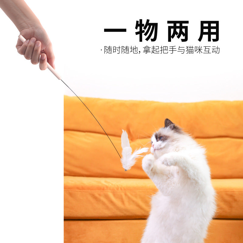 【FA004】貓咪自嗨兩用可拆卸長桿逗貓棒鋼絲吸盤固定寵物用品互動玩具批發