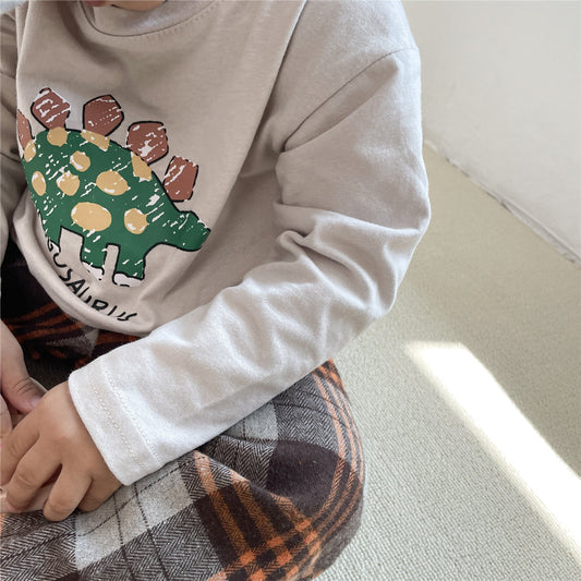 【22505】韓國兒童恐龍長袖T2023秋季新款韓版男女童簡約百搭卡通打底衫