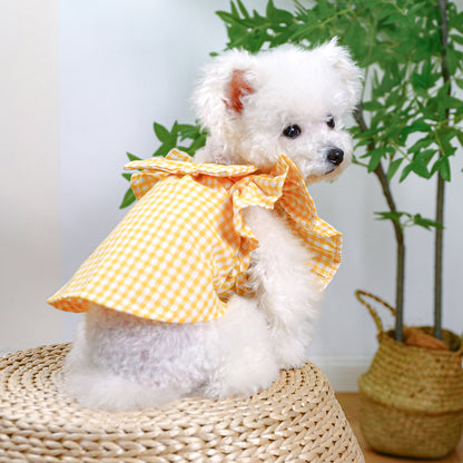 D館【1688-001】紅格蝴蝶結薄款寵物衣服娃娃衫貓咪服飾