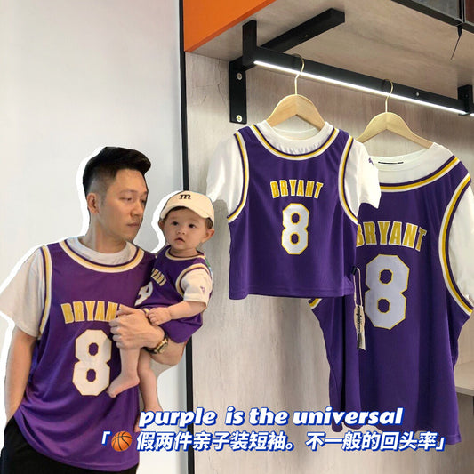 【MG2023061200081】親子裝籃球服假兩件一家三口裝母子母女裝洋氣T