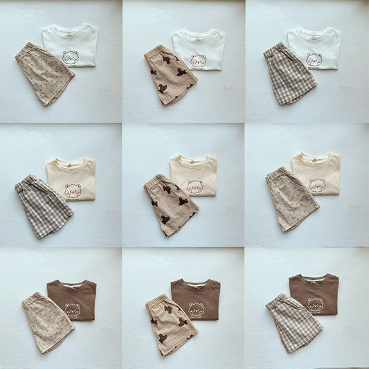 【22196】2023夏裝新款韓版嬰幼兒寶寶薄款純棉短袖T恤上衣短褲兩件套裝