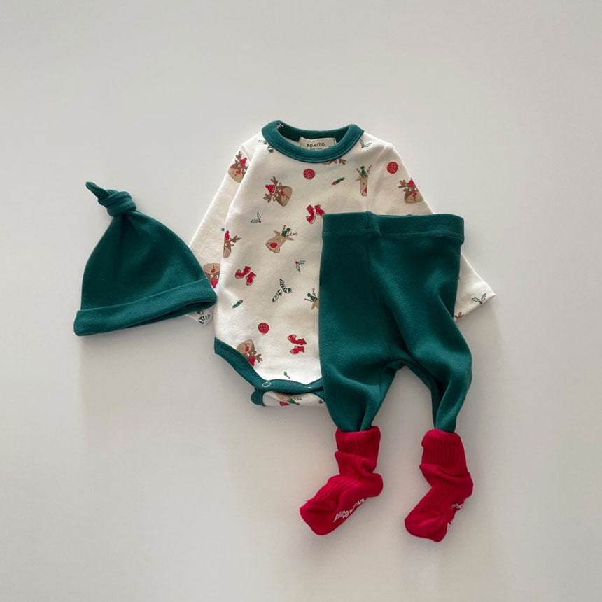 【FCUC20231028003】23秋冬新寶寶連身衣ins款嬰幼兒聖誕服套裝寶寶嬰兒衣服三件套