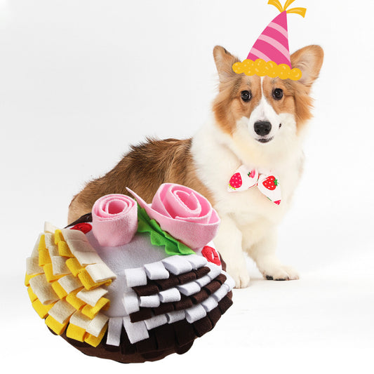 D館【0-16】仿真生日蛋糕款寵物毛絨玩具中小型犬消耗精力慢食訓練藏食玩具