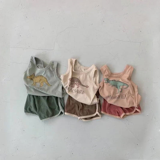 【22156】兒童套裝夏季童裝韓版小童卡通套裝男女童寶寶夏裝背心短褲兩件套