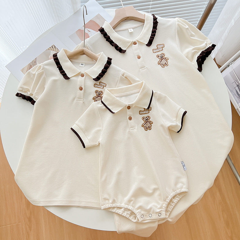 【MG2023061200091】設計款親子裝連衣裙polo衫一家三口四口母女母子裝