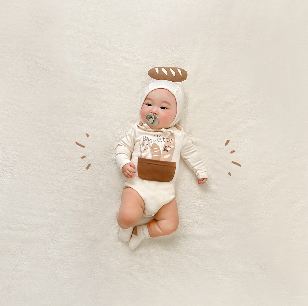 【FCUC20240318001】24新款春季嬰兒連身衣ins韓版麵包造型長袖哈衣套裝