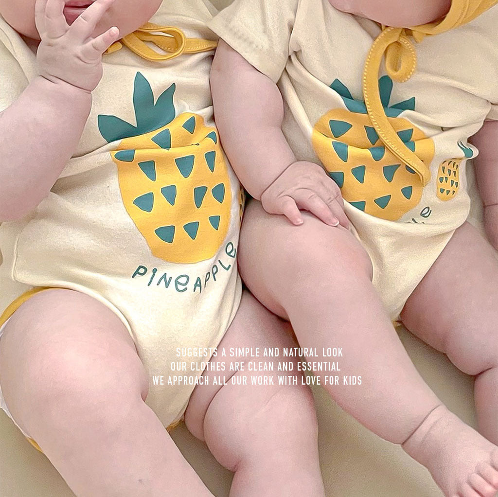 【FCUC20240318005】2024夏季新款鳳梨造型印花嬰兒連身衣ins款寶寶哈衣嬰兒包屁衣