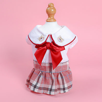 D館【3303189251】大紅蝴蝶結格子裙學院熊裙子