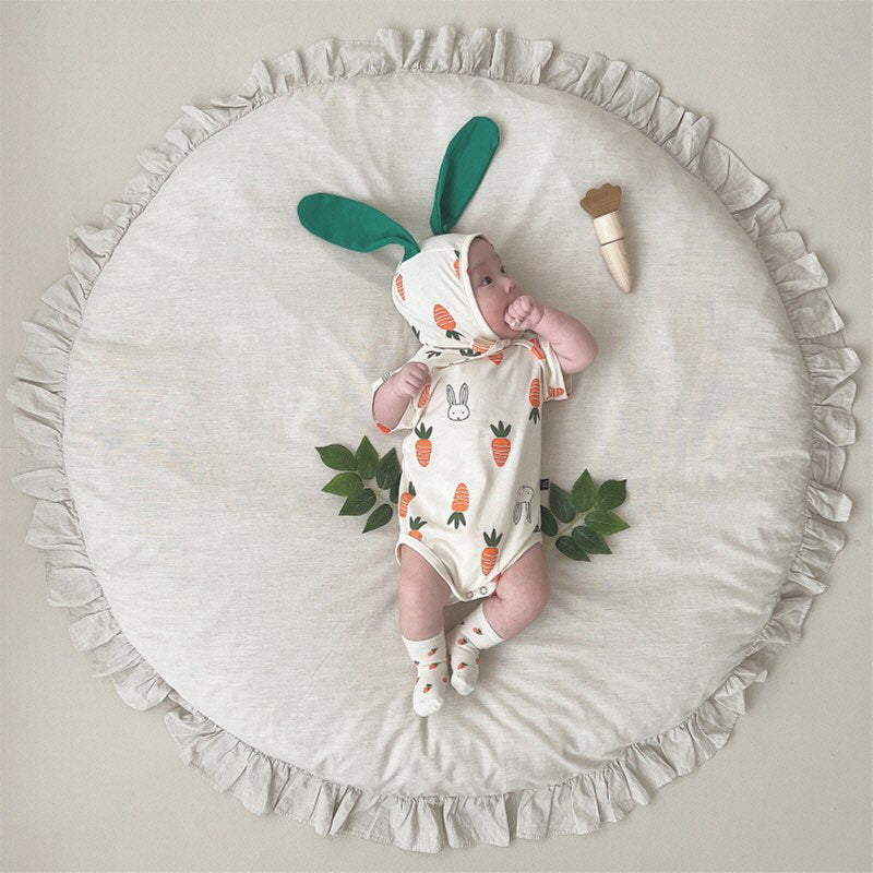 【FCUC20240318010】2024夏季新款兔子造型嬰兒連體衣ins風胡蘿蔔印花寶寶包屁衣