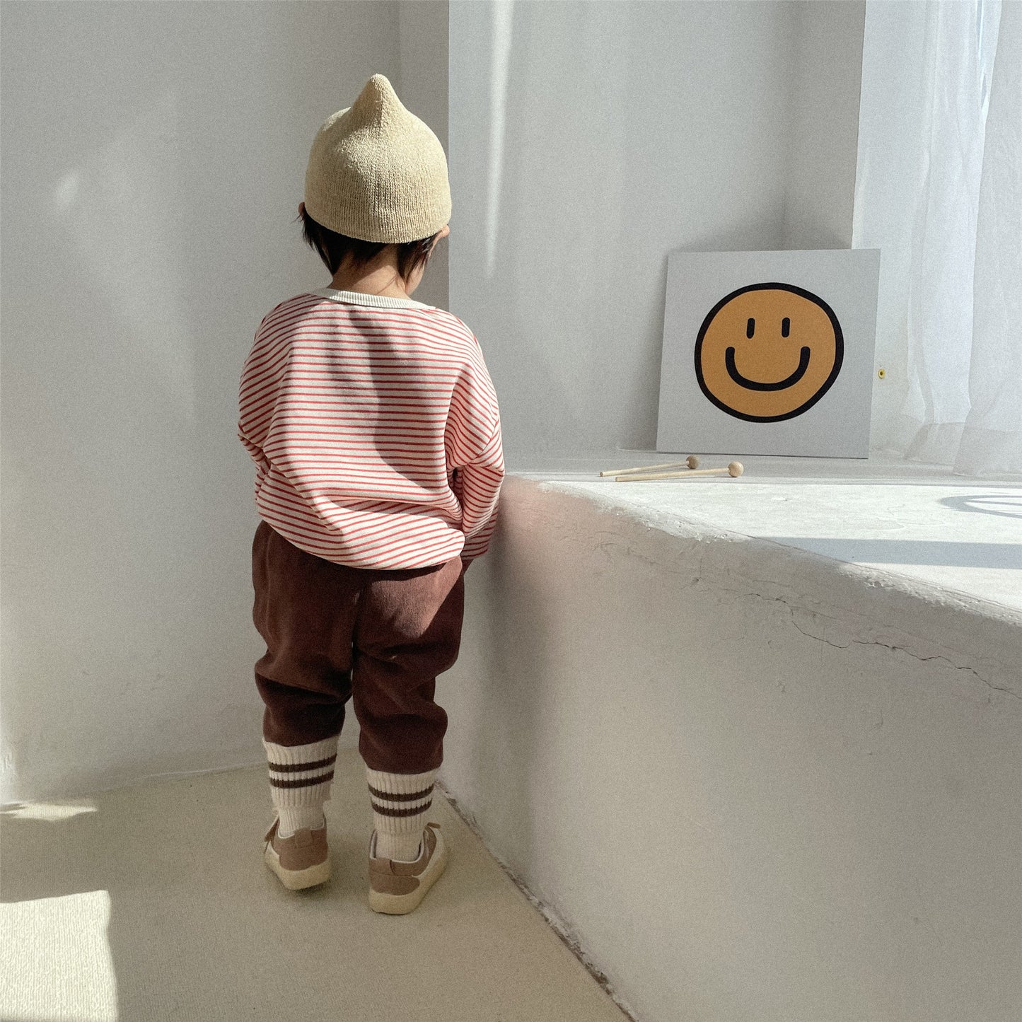 【22900】寶寶條紋衛衣秋裝新款韓版卡通笑臉圓領兒童衛衣