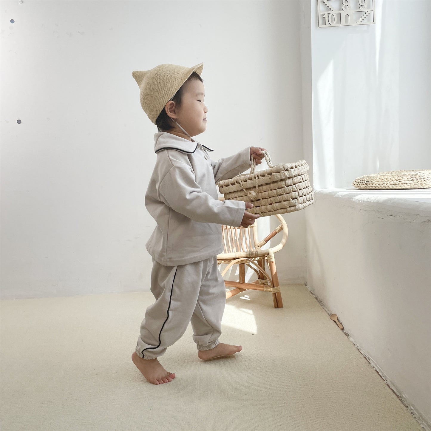 【22902】秋季新款女童娃娃領衛衣中小童束腳長褲兩件套韓國童裝