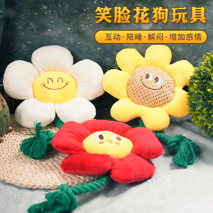 D館【XUJN202305030022】寵物玩具狗咬繩結笑臉花狗玩具耐咬磨牙潔齒棉繩訓練寵物用品批發