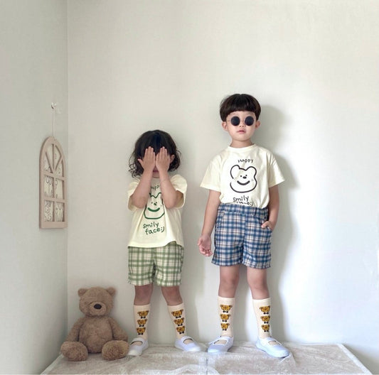 【23005】韓版兒童短袖套裝夏季男寶寶夏裝女童半袖上衣格子褲