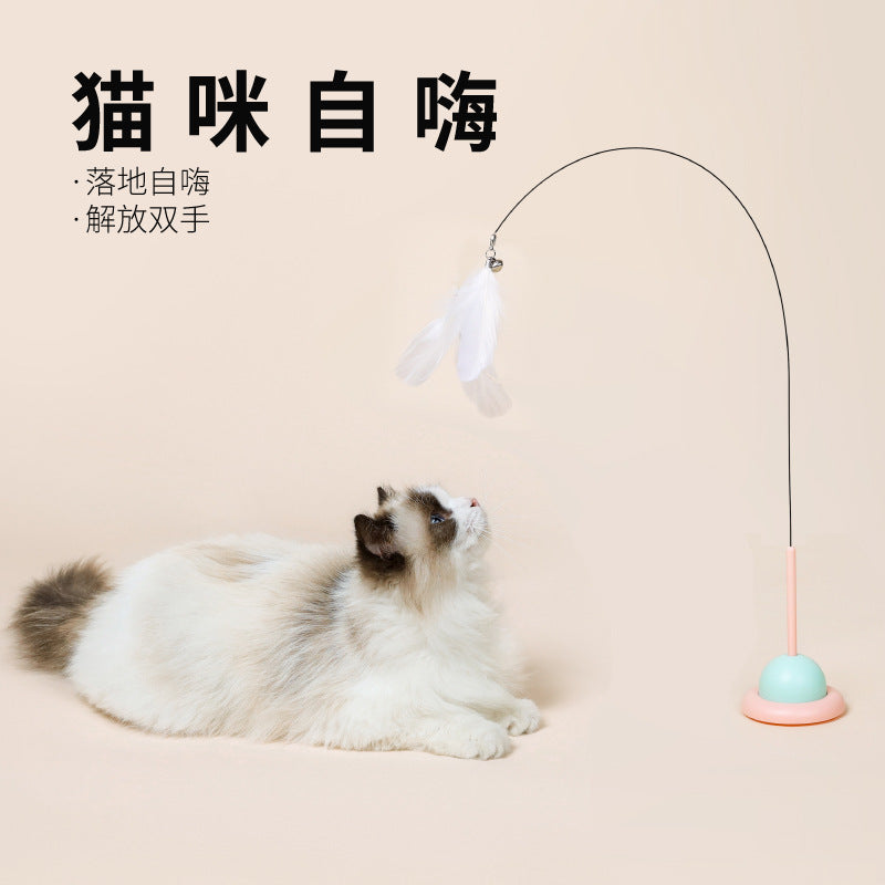 【FA004】貓咪自嗨兩用可拆卸長桿逗貓棒鋼絲吸盤固定寵物用品互動玩具批發
