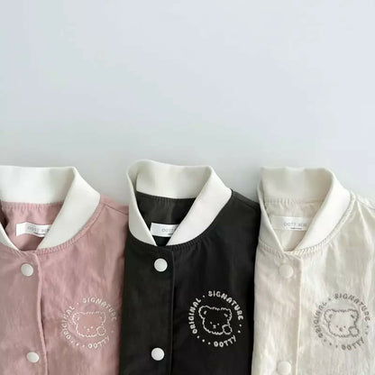 【23240】韓版寶寶外套秋季兒童開衫夾克小童刺繡韓國小熊嬰兒外套女童秋裝