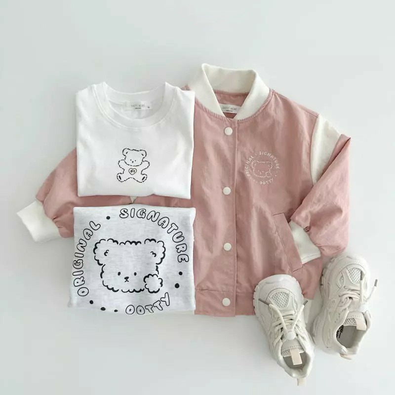 【23240】韓版寶寶外套秋季兒童開衫夾克小童刺繡韓國小熊嬰兒外套女童秋裝