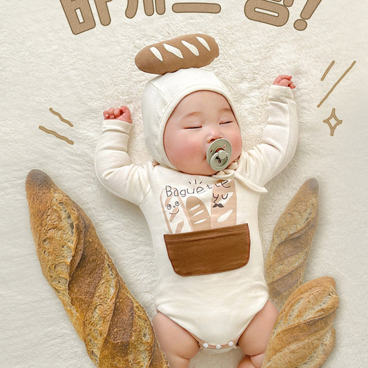 【FCUC20240318001】24新款春季嬰兒連身衣ins韓版麵包造型長袖哈衣套裝