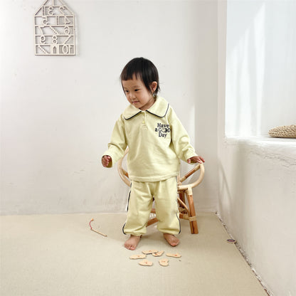 【22902】秋季新款女童娃娃領衛衣中小童束腳長褲兩件套韓國童裝