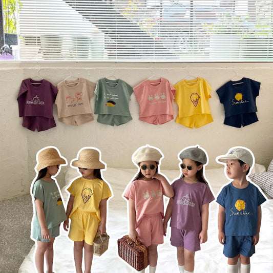 【23001】兒童夏裝套裝韓版童裝男童夏季短袖套裝棉女童套裝女寶寶夏天服裝