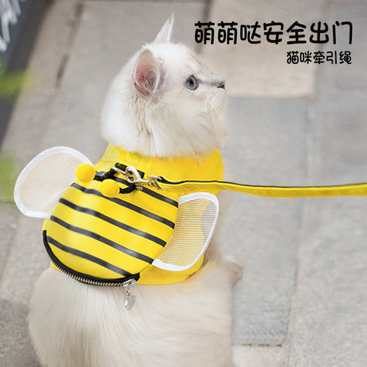 A館【A1911YN4524-MP】小蜜蜂可愛貓咪牽引繩背心式貓繩遛貓防掙脫可調節外出寵物牽引器