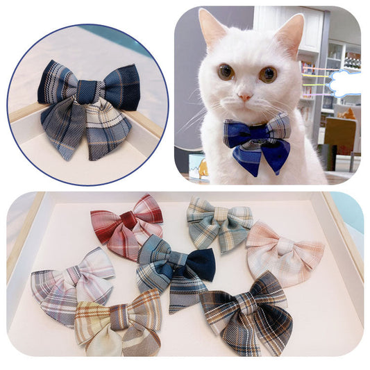 B館【CA0007】一件代發寵物用品可愛格子領結復古英倫風小型犬項圈成年貓咪領帶