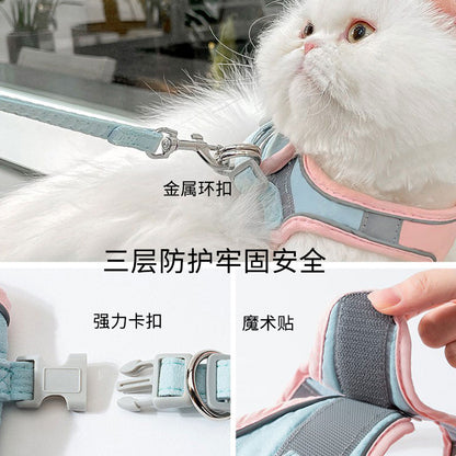 A館【A2012SPBL6047-MP】貓咪牽引繩背心式反光胸背帶防掙脫可愛外出狗狗牽引繩遛貓專用繩