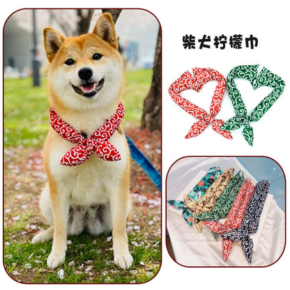 B館【CA0005】跨境網紅柴犬檸檬巾日式唐草紋圍巾寵物口水巾貓狗圍脖節日拍照